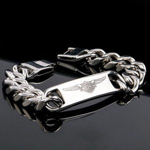MEN'S STAINLESS STEEL BIKER MOTORCYCLE BRACELET 9.5“